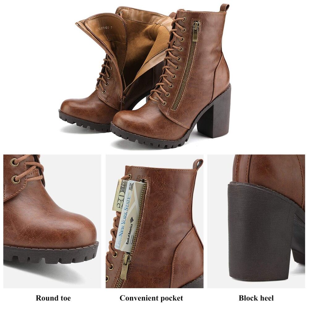 Women's Silverado Combat Ankle Lace-Up Booties with Pocket Wallet, Tan, Size 7 - Picture 2 of 6